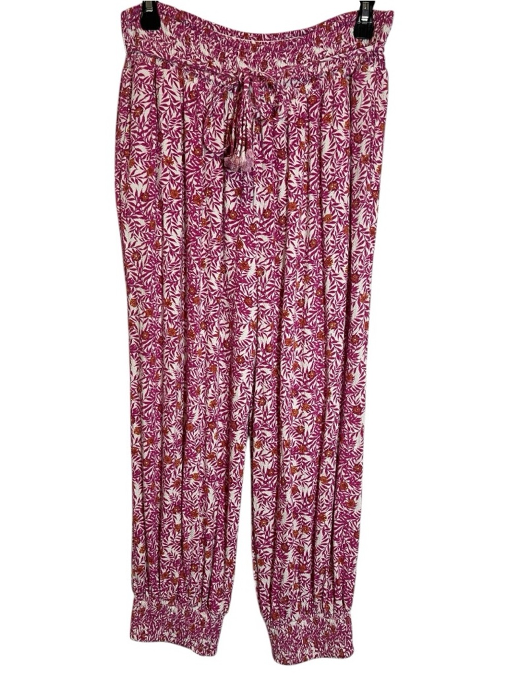 Anthropologie Pink White Abstract Floral Boho Joggers Size Large